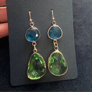 Gold-Tone Drop Earrings with Blue and Green Faceted Gems